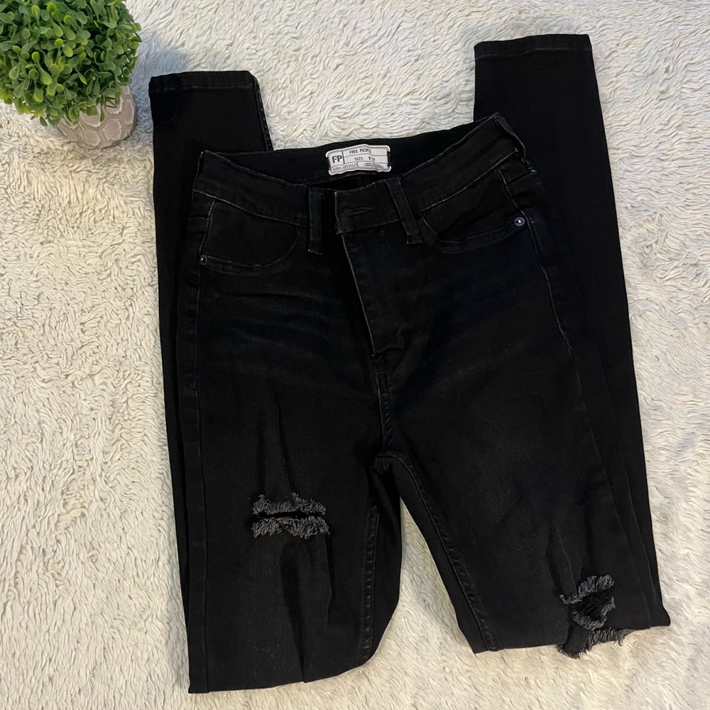 Free People Distressed Black Skinny Jeans